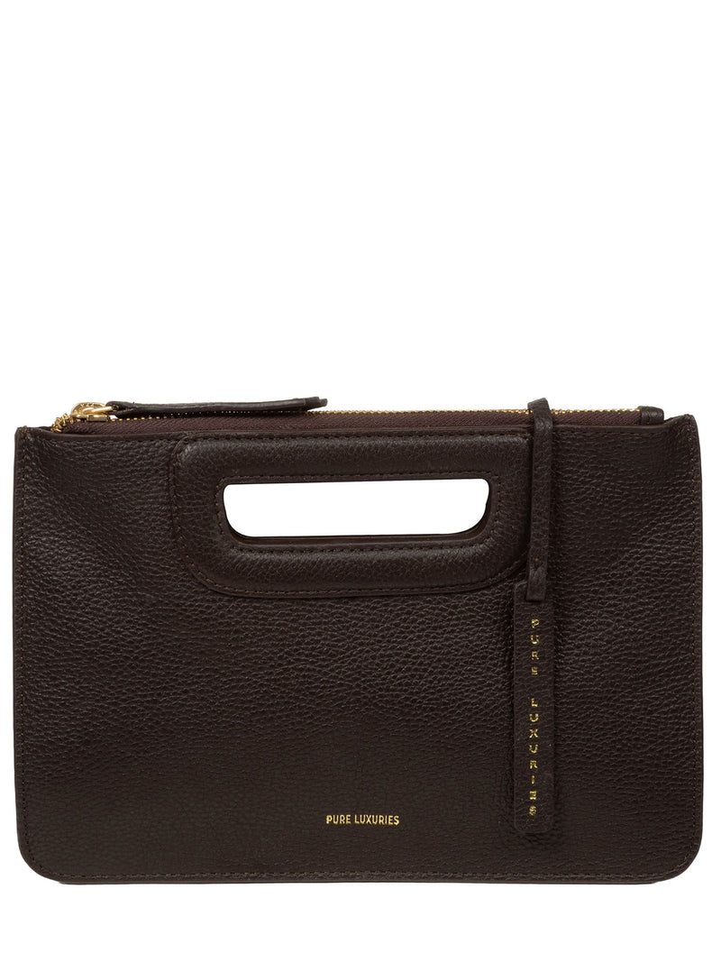 Pure Luxuries London brown leather Guinevere clutch bag (British brand)
