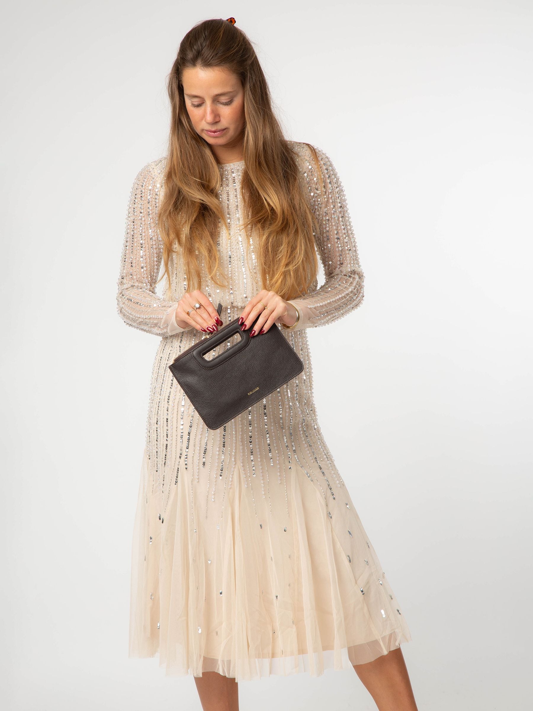 Pure Luxuries London brown leather Guinevere clutch bag (British brand)