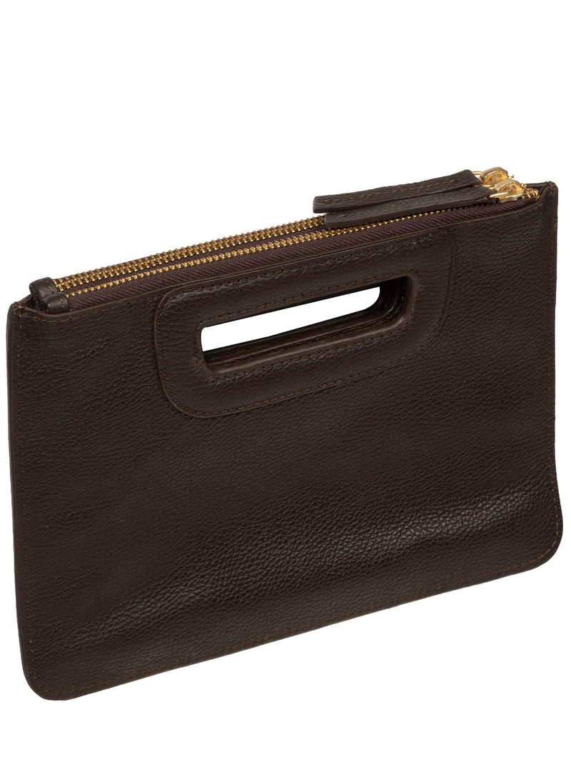 Pure Luxuries London brown leather Guinevere clutch bag (British brand)