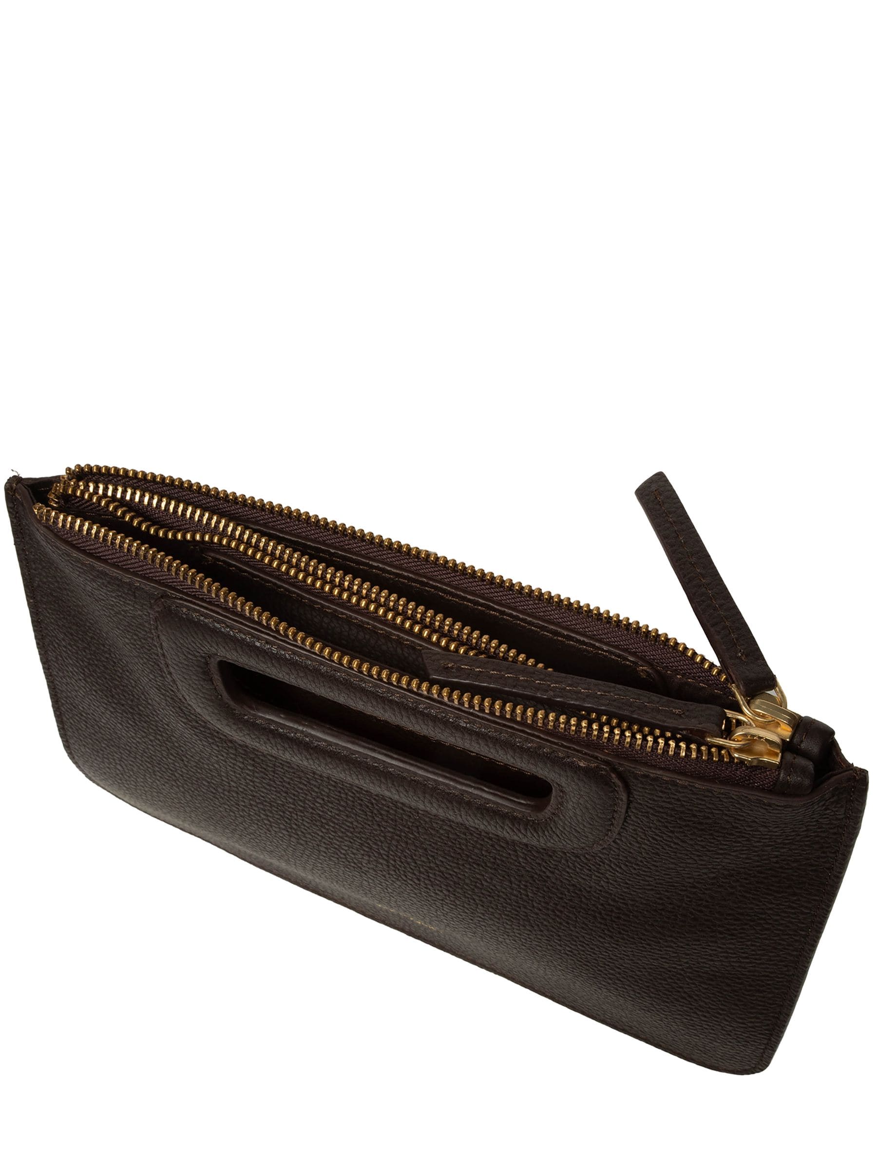 Pure Luxuries London brown leather Guinevere clutch bag (British brand)