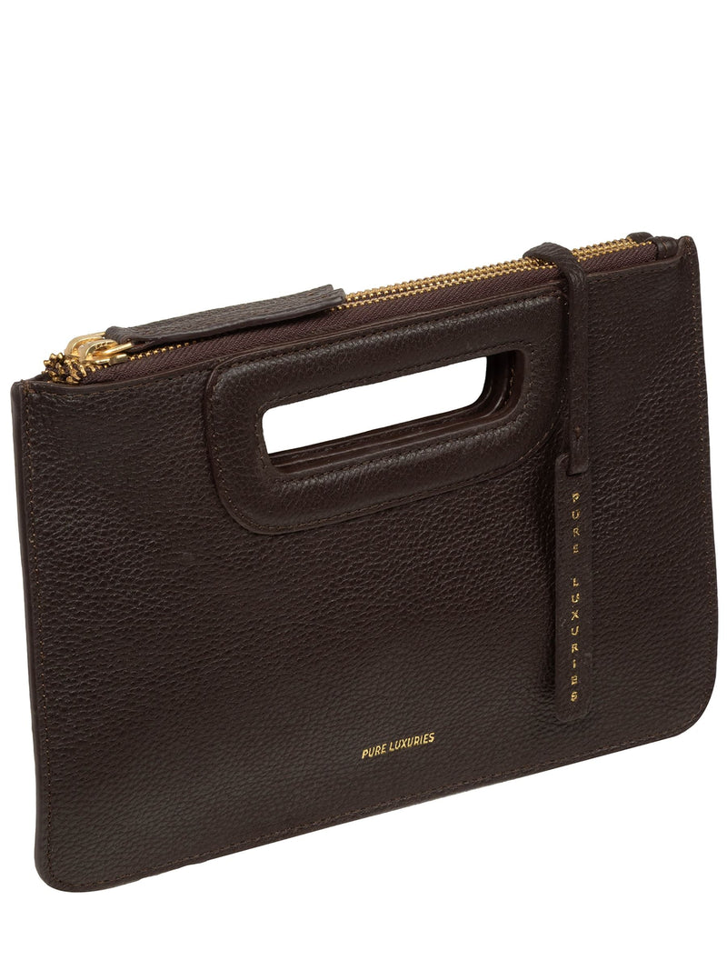 Pure Luxuries London brown leather Guinevere clutch bag (British brand)