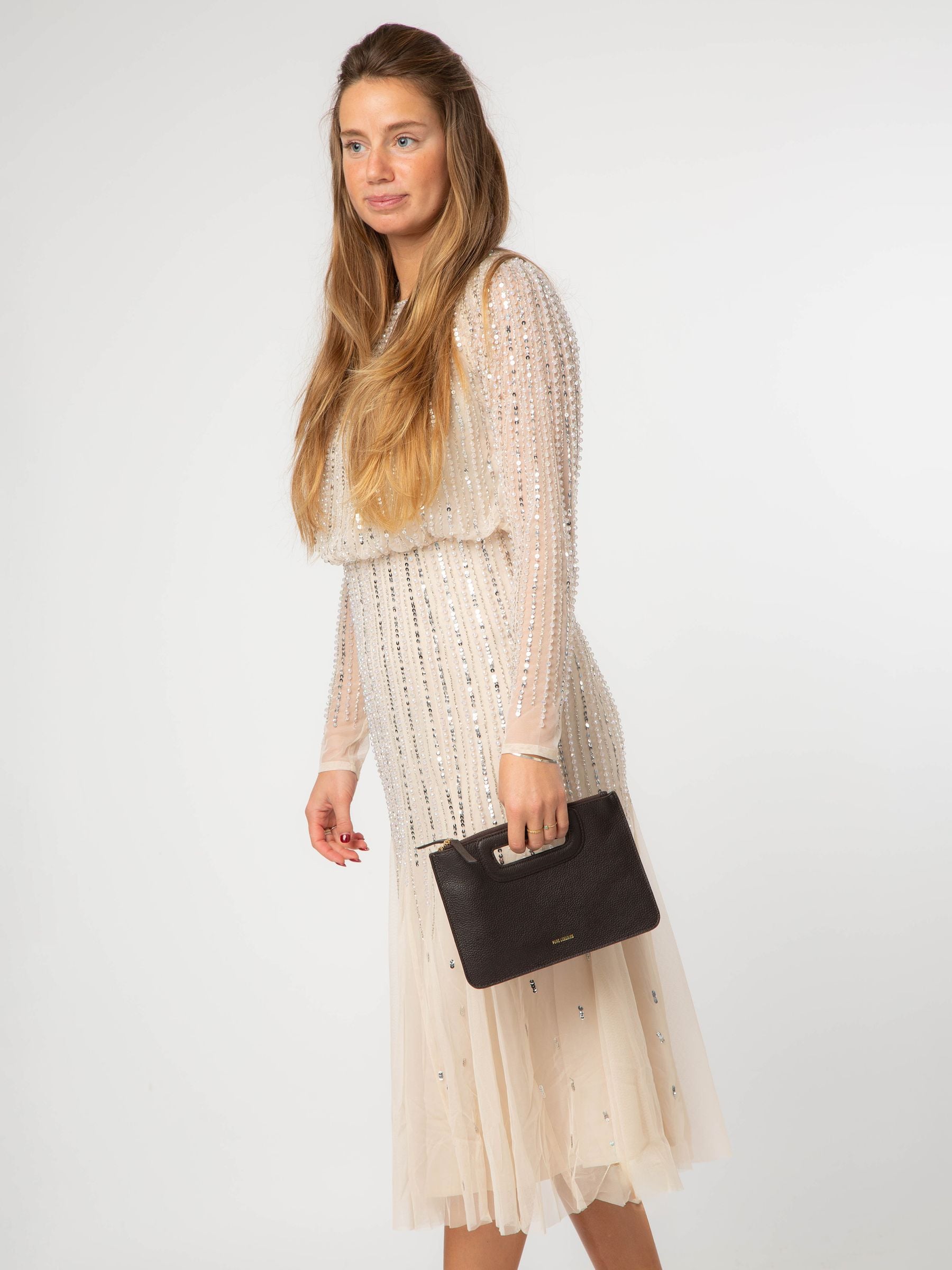 Pure Luxuries London brown leather Guinevere clutch bag (British brand)
