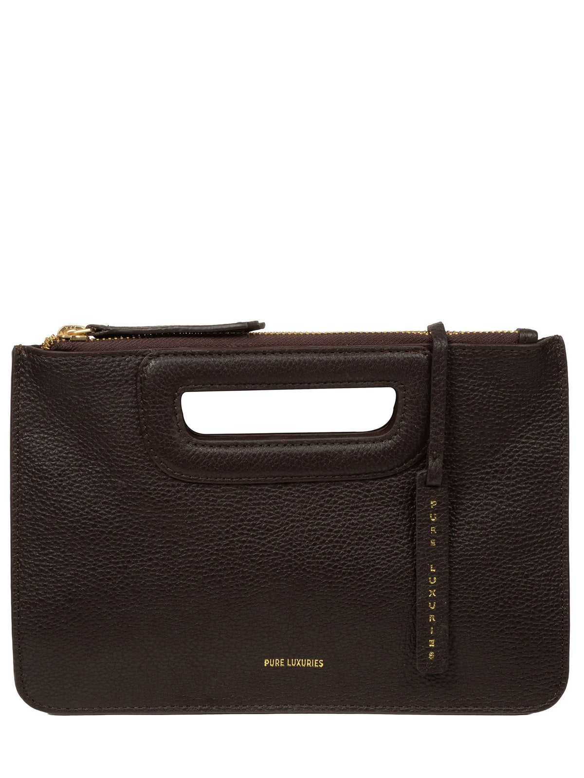 Pure Luxuries London brown leather Guinevere clutch bag (British brand)