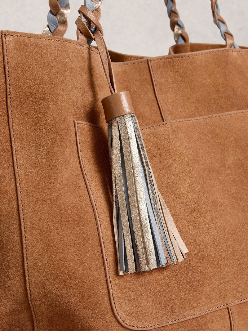 White Stuff brown Tara Tassel Tote bag, imported from the UK