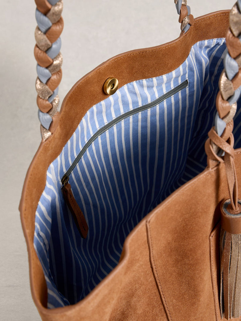 White Stuff brown Tara Tassel Tote bag, imported from the UK