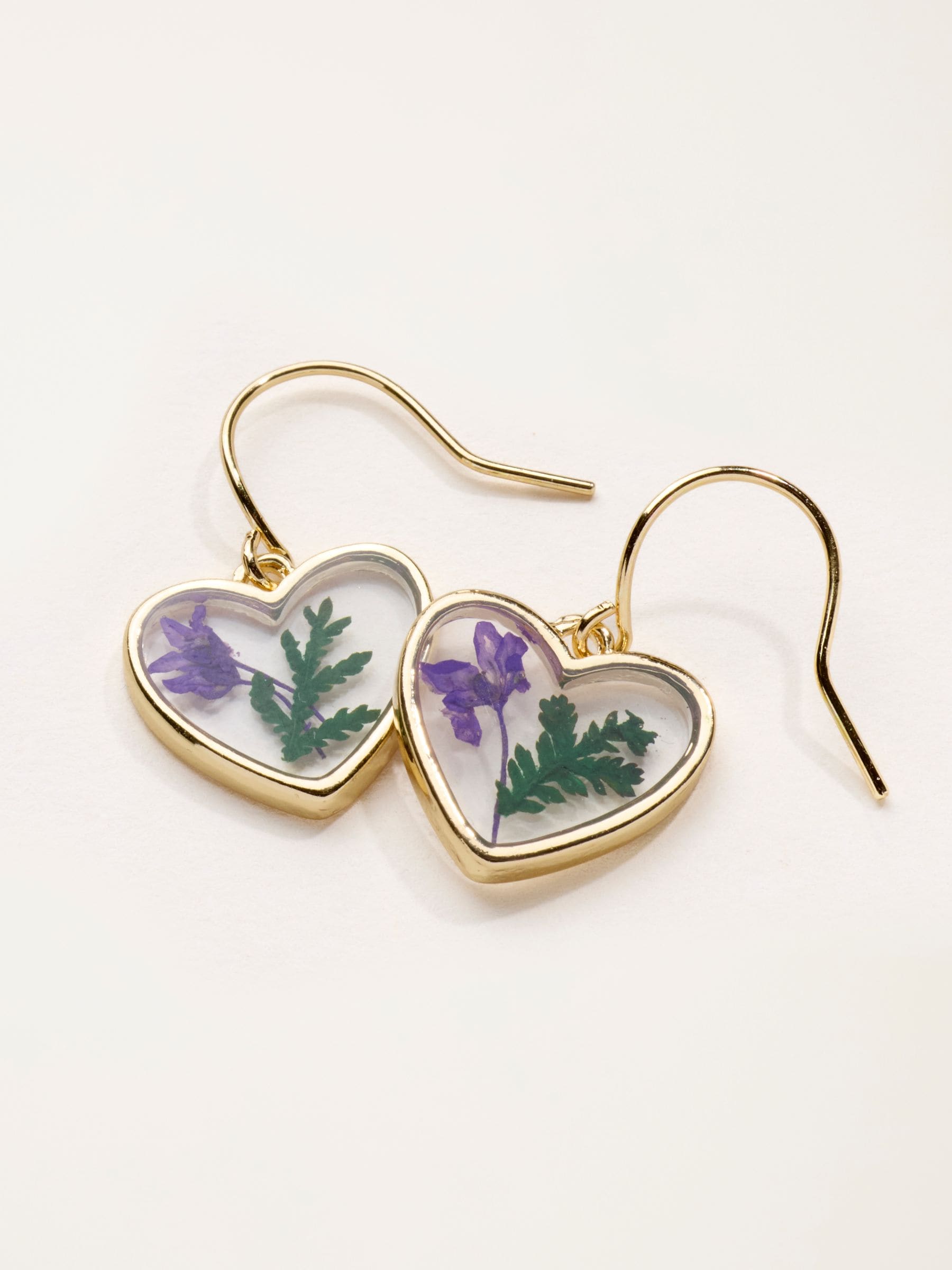 FatFace purple pressed heart earrings 2.5cm, UK version