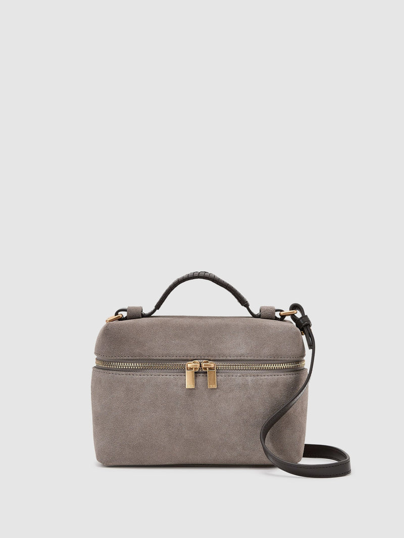 Reiss Ines suede grey crossbody bag, imported from the UK