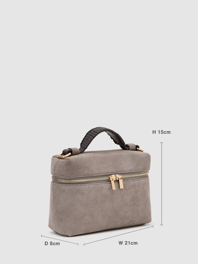 Reiss Ines suede grey crossbody bag, imported from the UK