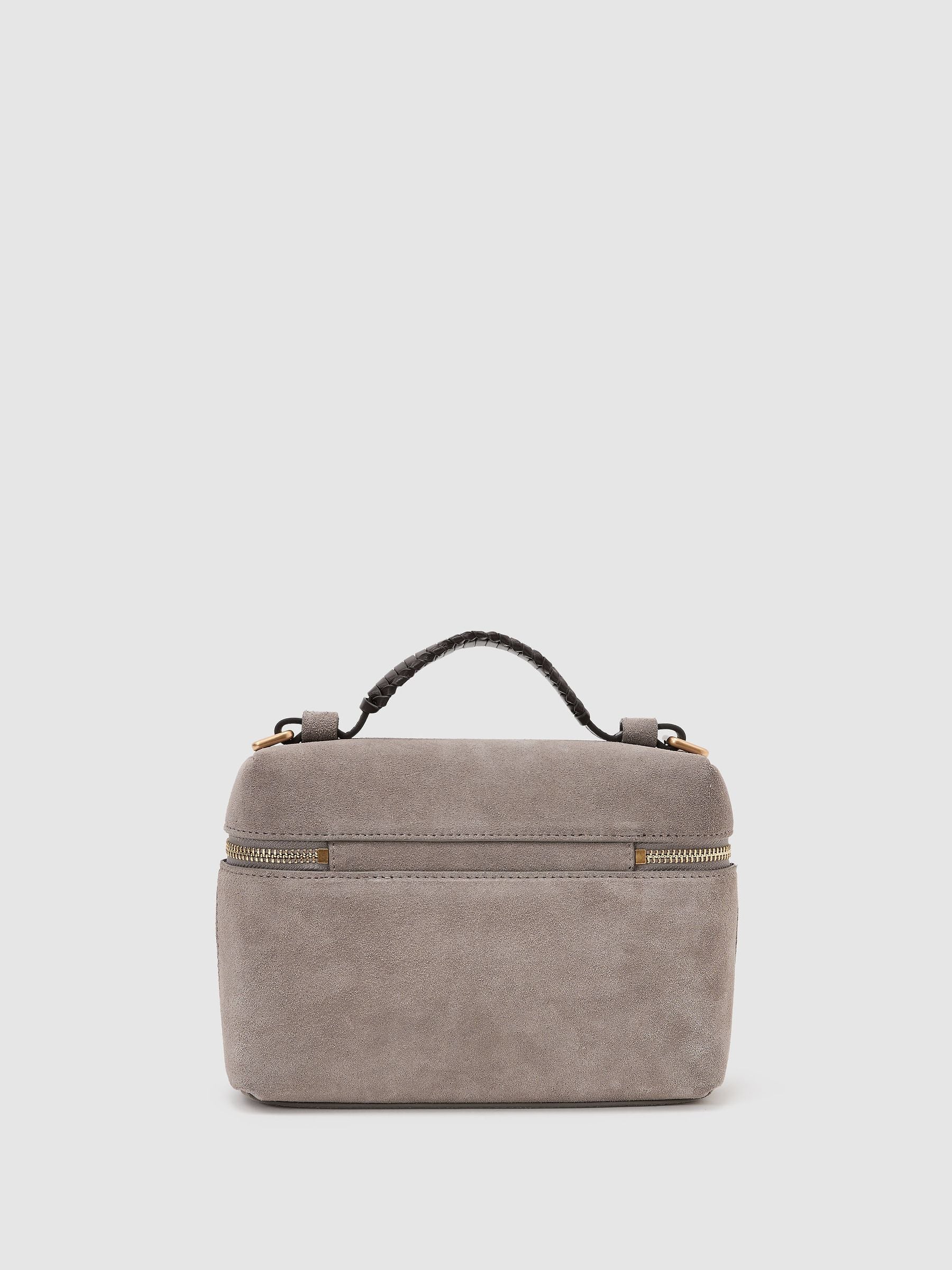 Reiss Ines suede grey crossbody bag, imported from the UK