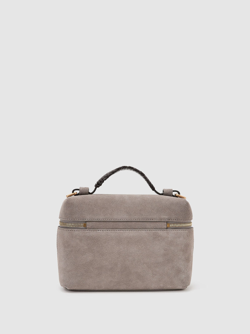 Reiss Ines suede grey crossbody bag, imported from the UK