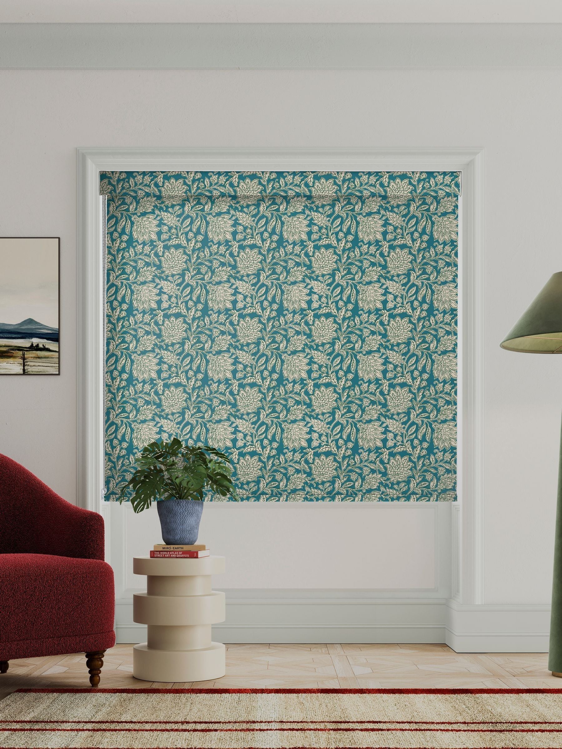 Land & Shore Rowallane teal roller blind - British product