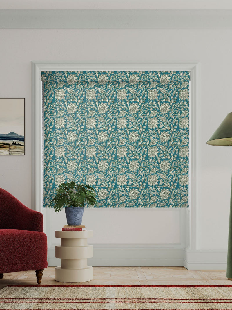 Land & Shore Rowallane teal roller blind - British product