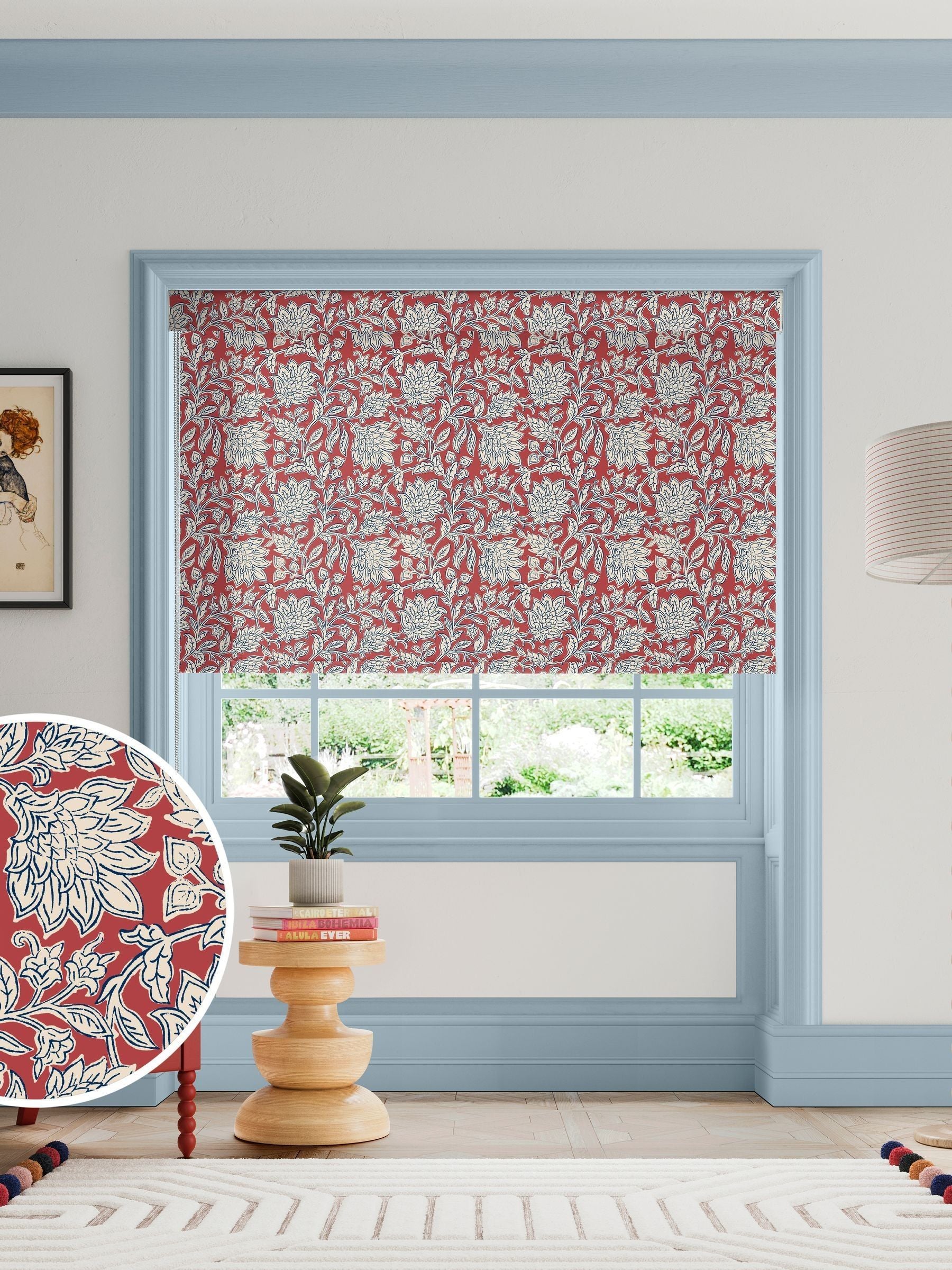 Land & Shore Rowallane red roller blind, UK version
