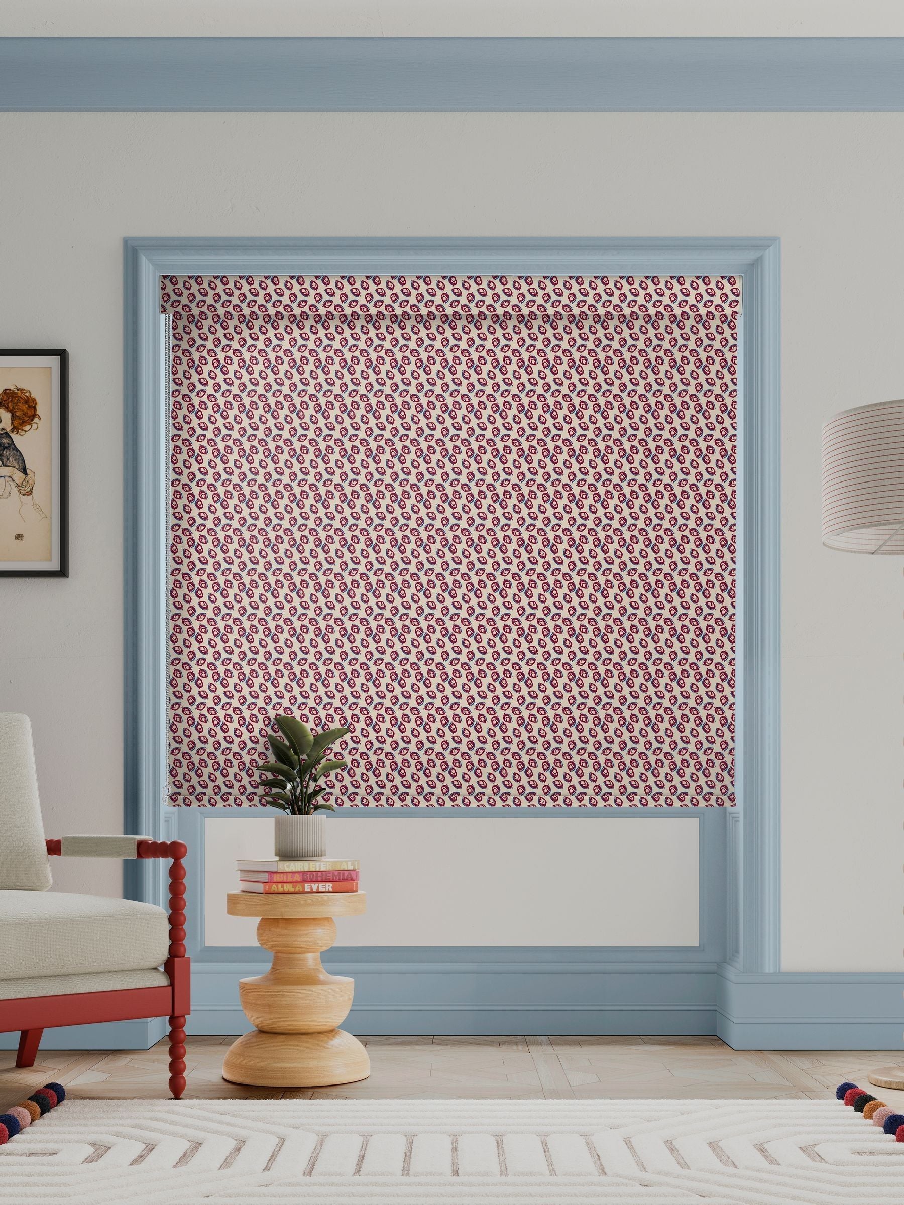 Land & Shore seedling roller blind red blue made-to-measure, UK version