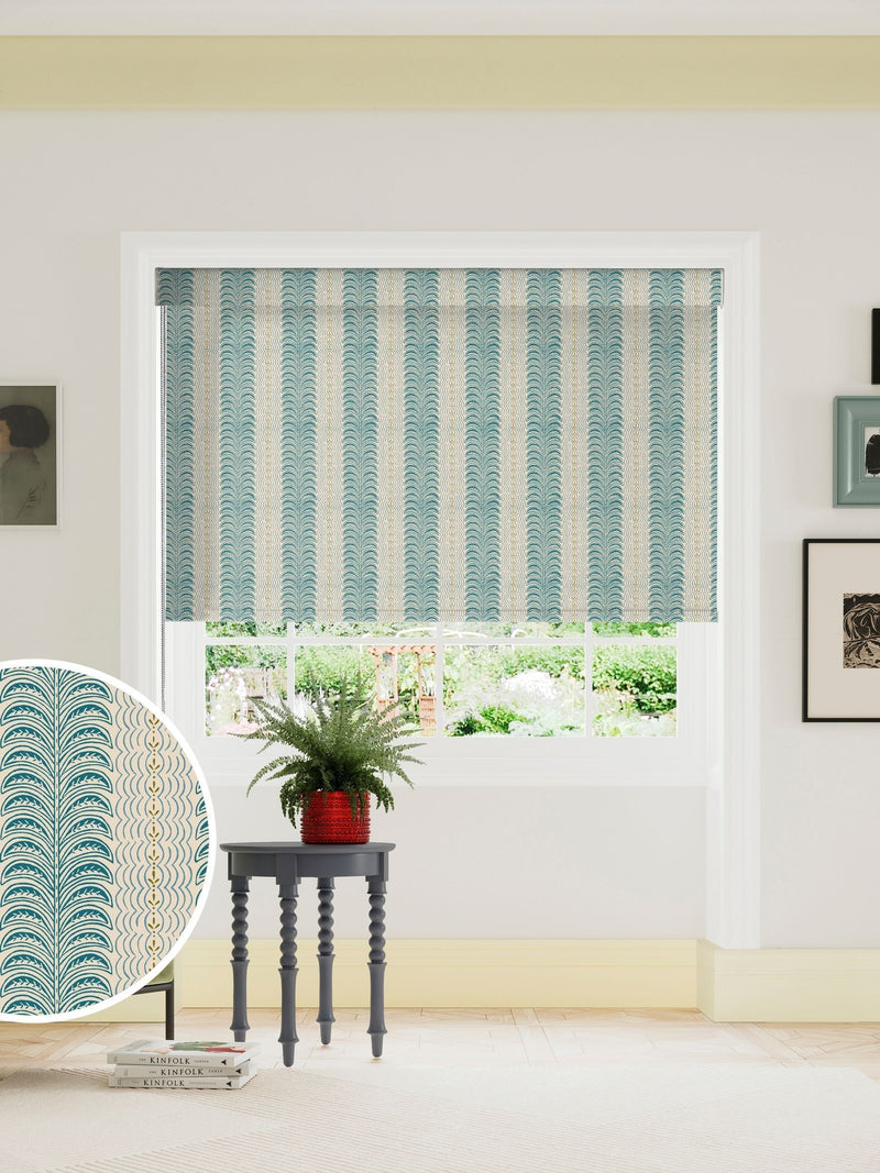 Land & Shore Teal Fintra Stripe roller blind (British brand)