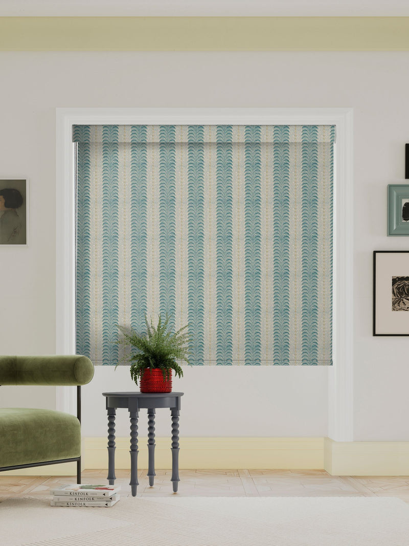 Land & Shore Teal Fintra Stripe roller blind (British brand)