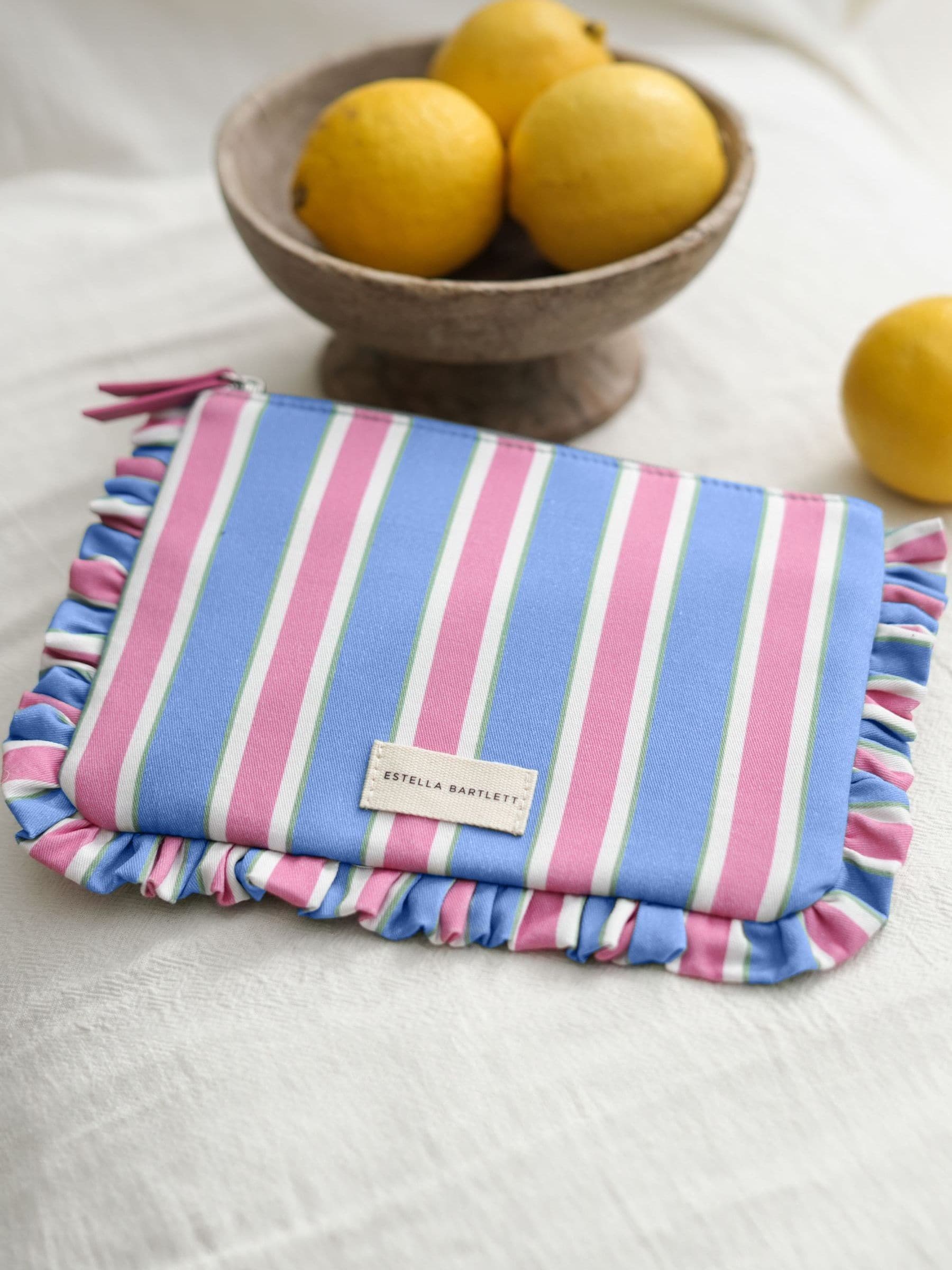 Estella Bartlett blue stripe frill pouch - British product