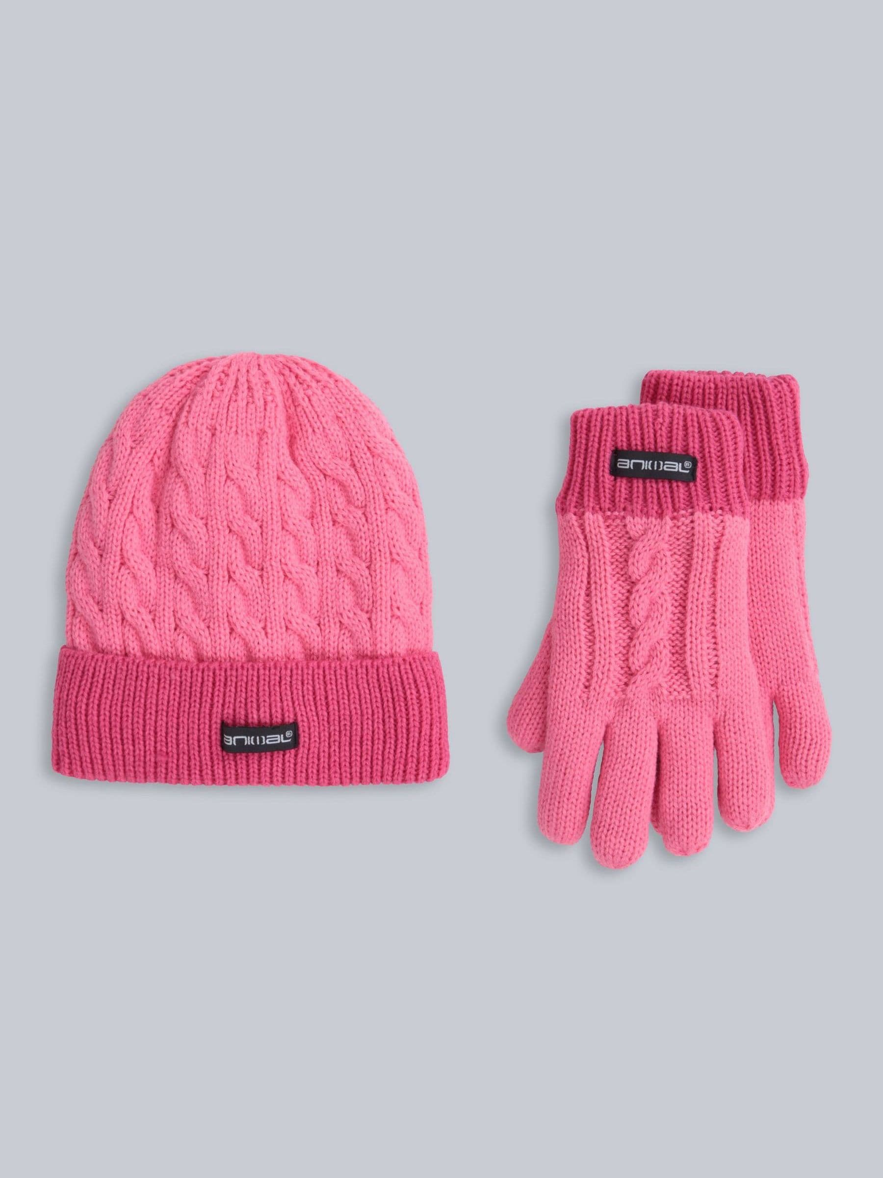 Animal Pink Kids Fur Lined Hat & Gloves Set