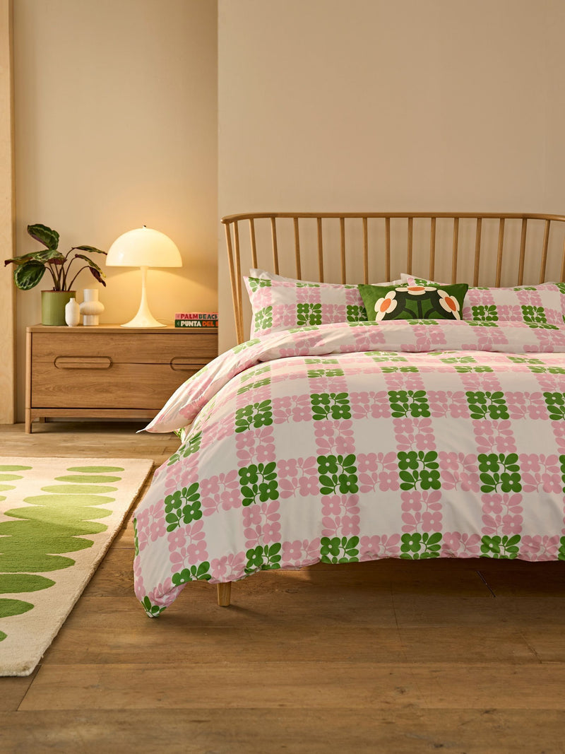 Orla Kiely set of 2 Dill Pink Floret Check pillowcases - British product