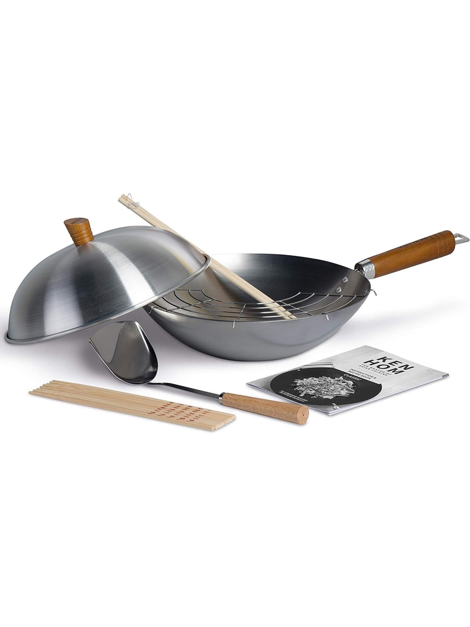 Ken Hom silver steel seasoning wok set 31cm (British brand)