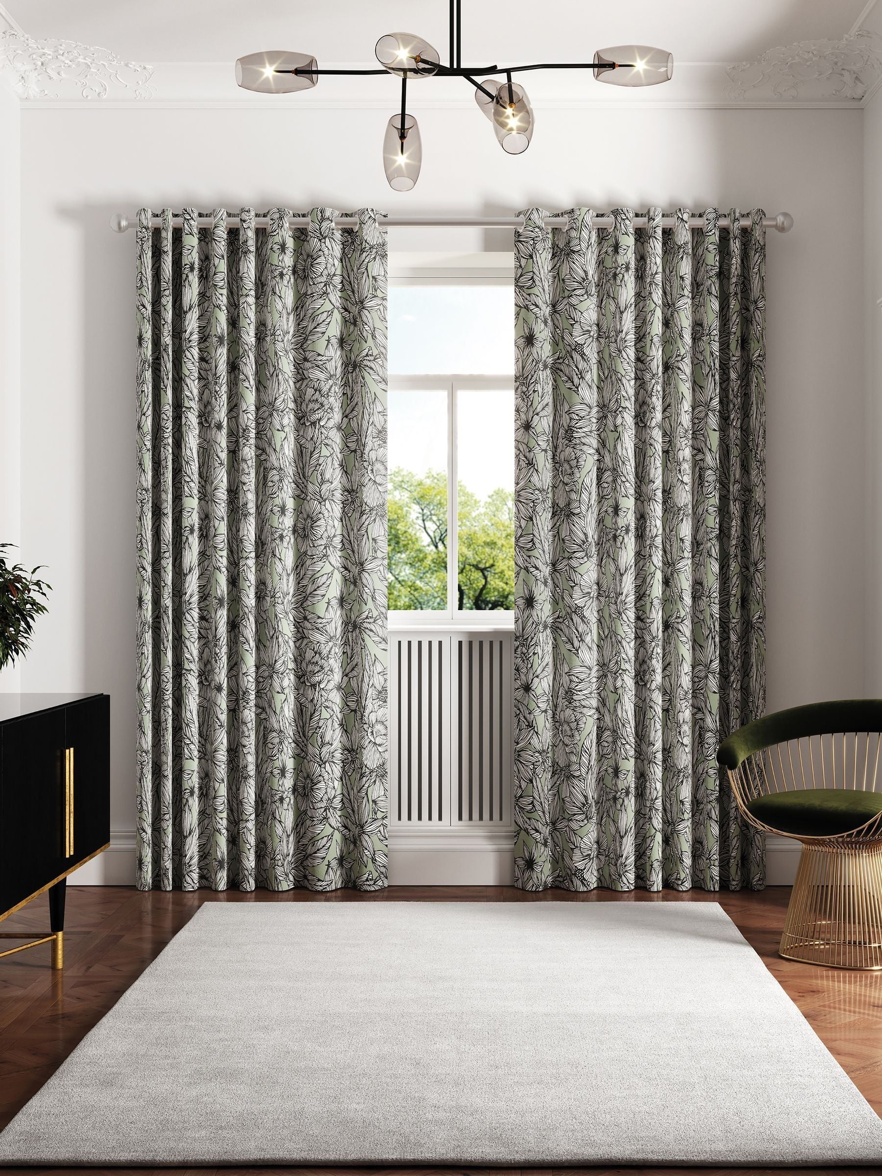 Ted Baker Vietnm sage blackout lined curtains, UK version