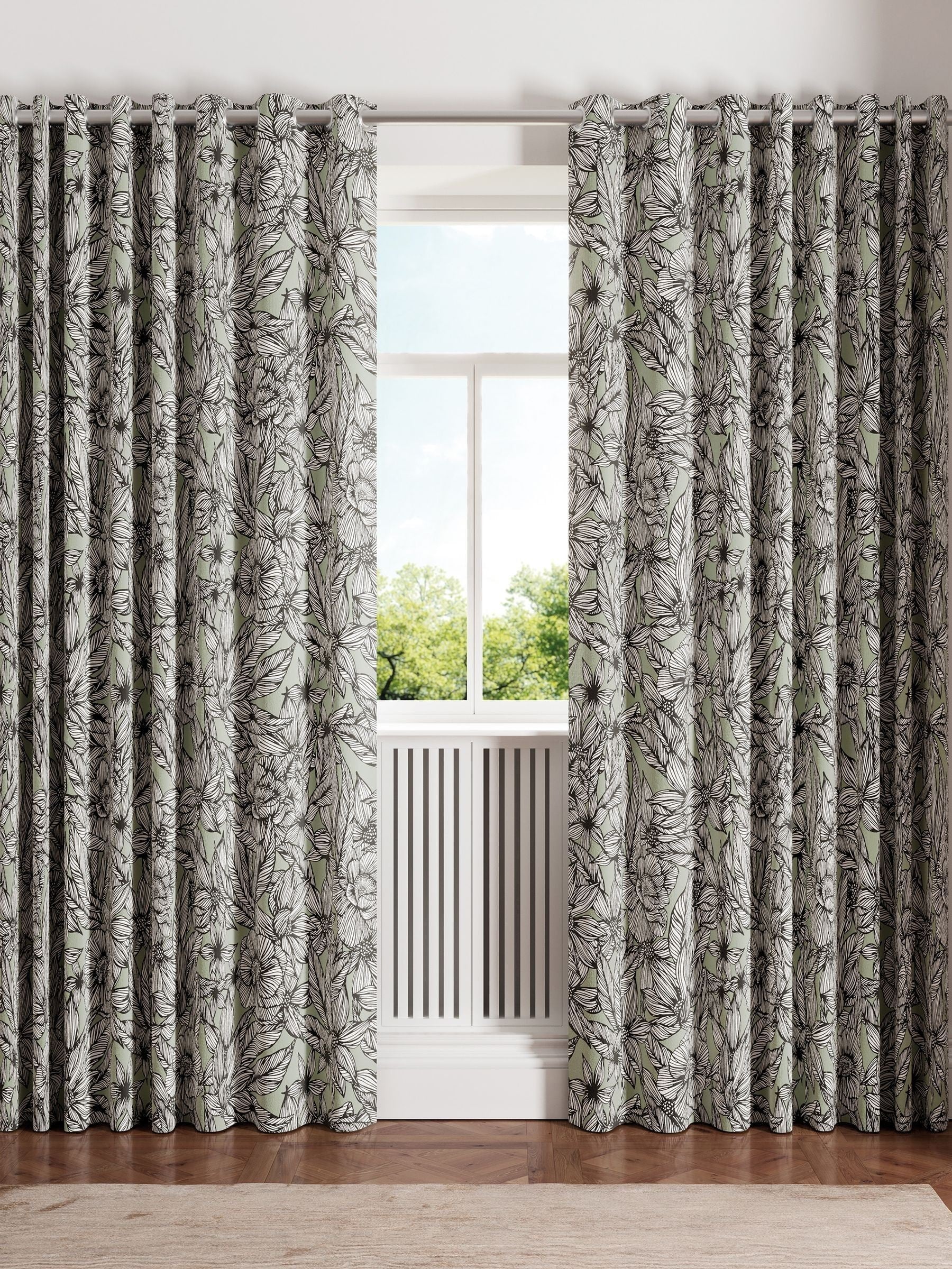 Ted Baker Vietnm sage blackout lined curtains, UK version