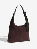 Friends Like These chocolate brown suede mini shoulder bag, imported from the UK