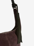 Friends Like These chocolate brown suede mini shoulder bag, imported from the UK