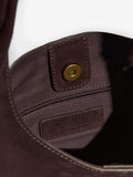 Friends Like These chocolate brown suede mini shoulder bag, imported from the UK