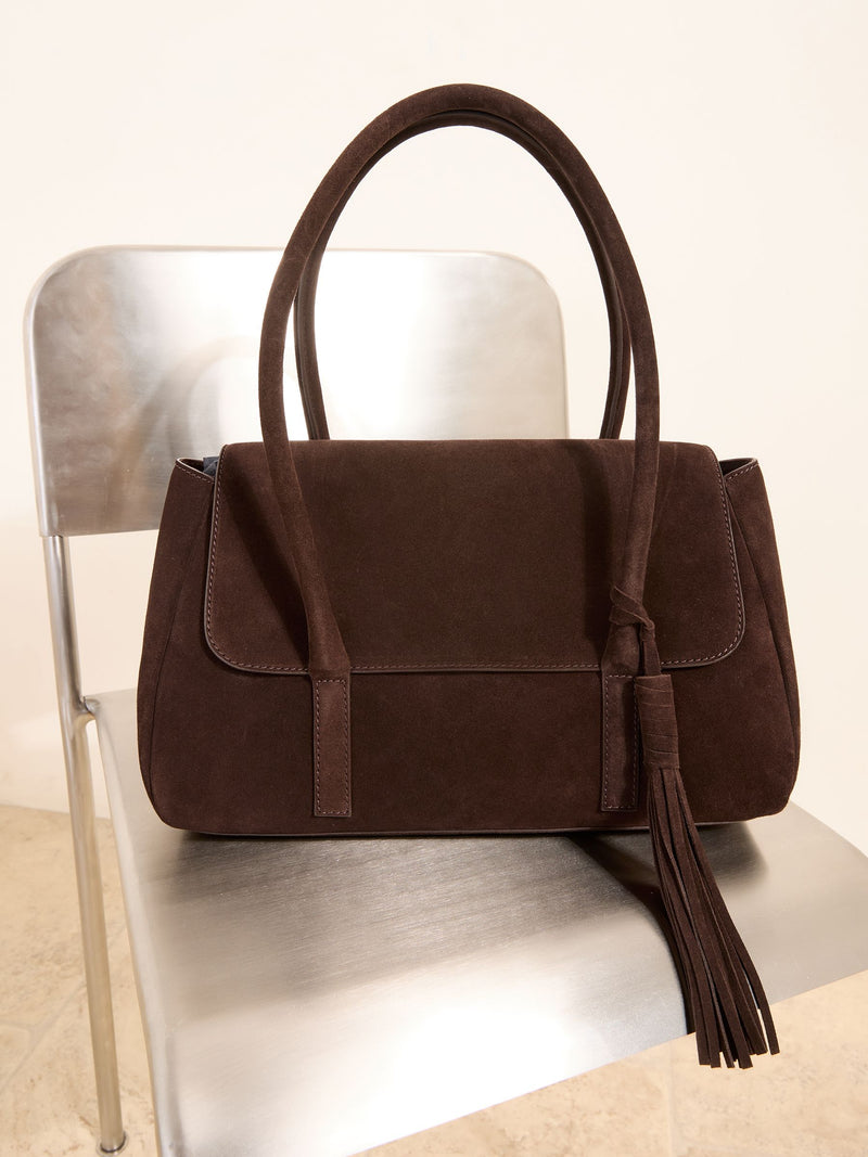 Friends Like These chocolate brown suede tassel shoulder bag (British brand)
