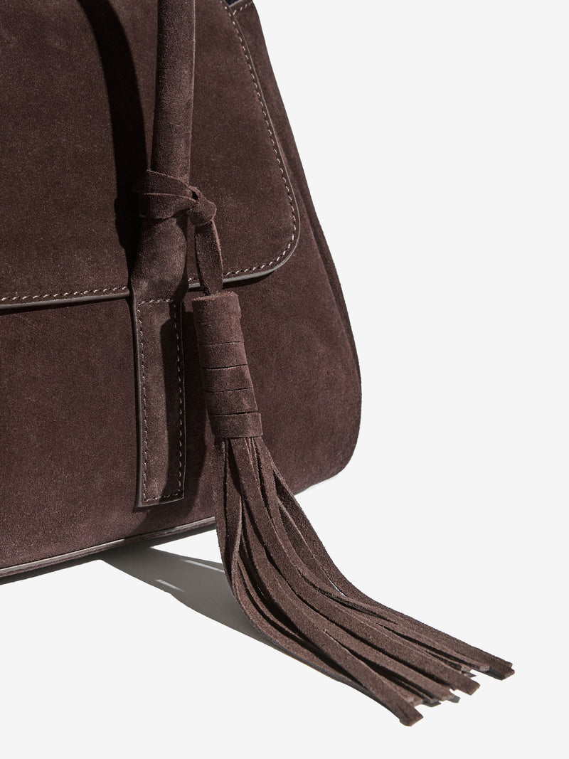 Friends Like These chocolate brown suede tassel shoulder bag (British brand)