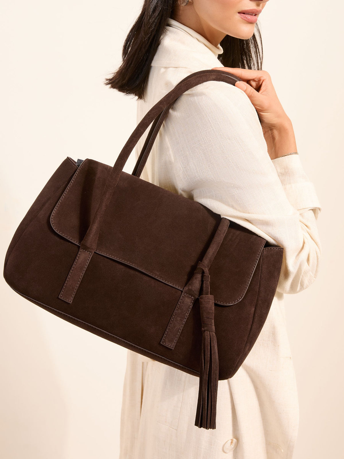 Friends Like These chocolate brown suede tassel shoulder bag (British brand)