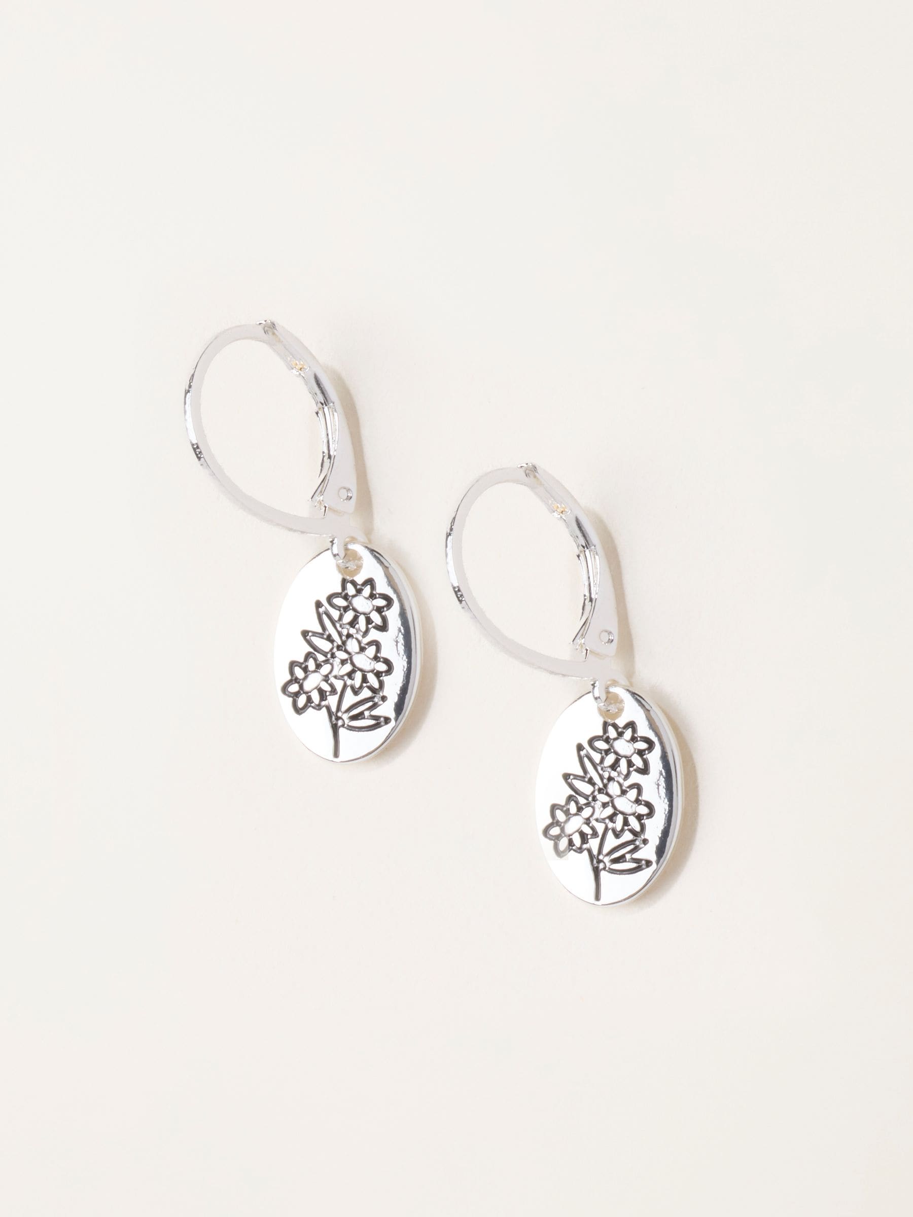 FatFace floral disc earrings in silver tone (British brand)