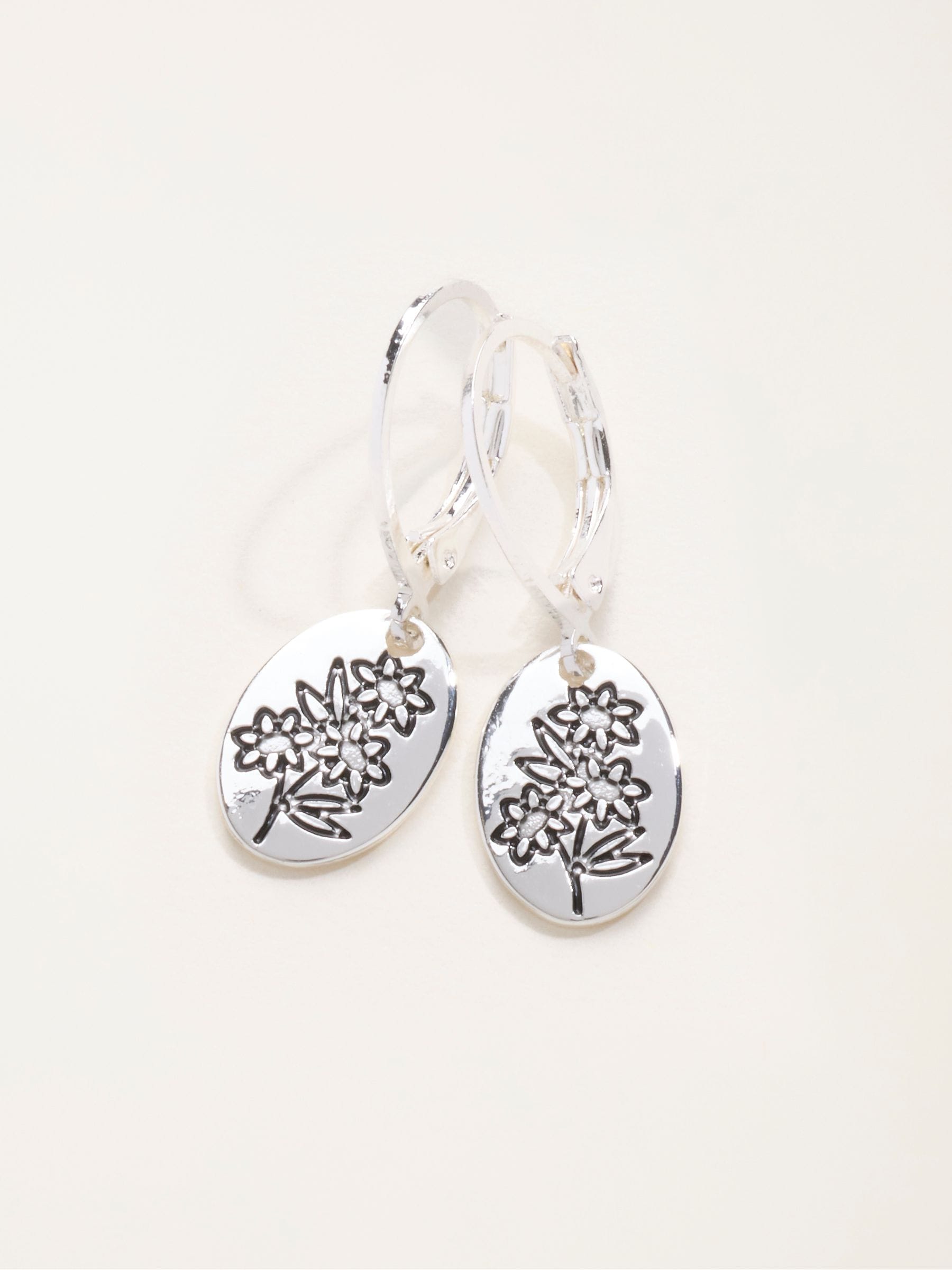 FatFace floral disc earrings in silver tone (British brand)