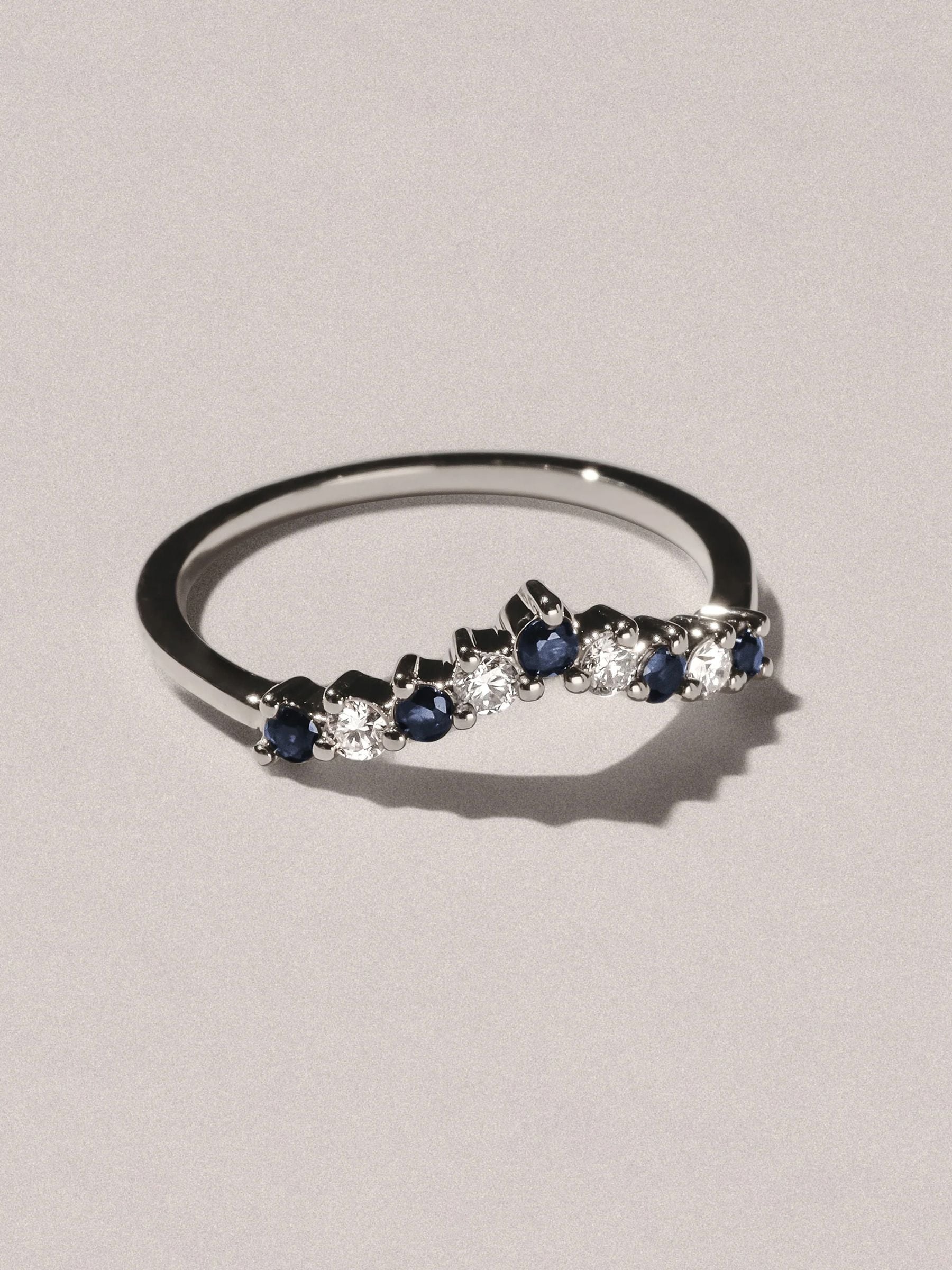 The Diamond Store Blue White Sapphire and Lab Diamond Wishbone Ring in 9K Yellow Gold