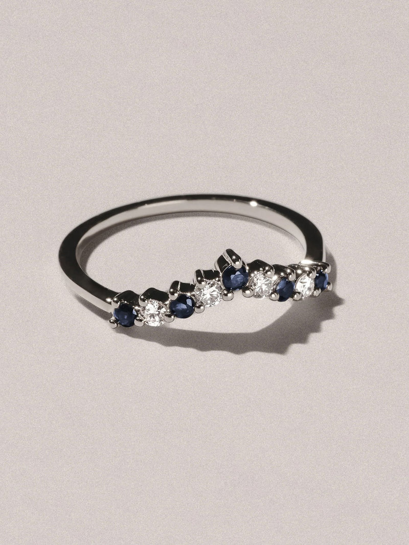 The Diamond Store Blue White Sapphire and Lab Diamond Wishbone Ring in 9K Yellow Gold