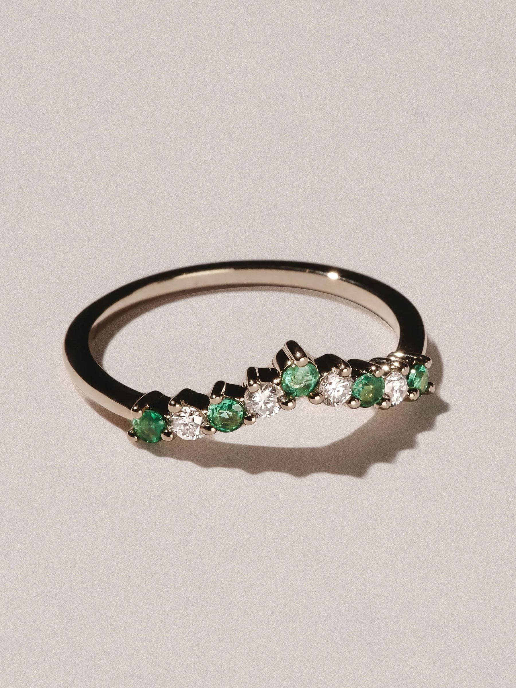 The Diamond Store 9k yellow gold emerald lab diamond wishbone ring, UK version