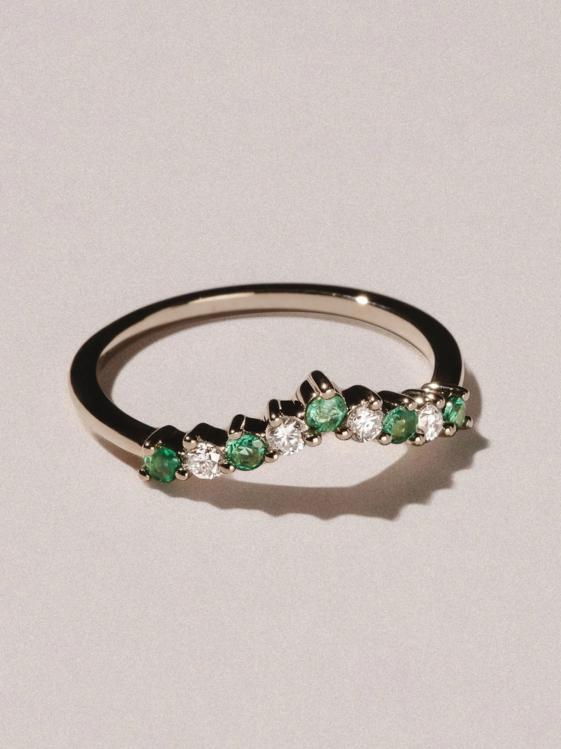 The Diamond Store 9k yellow gold emerald lab diamond wishbone ring, UK version
