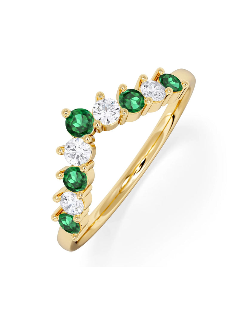 The Diamond Store 9k yellow gold emerald lab diamond wishbone ring, UK version