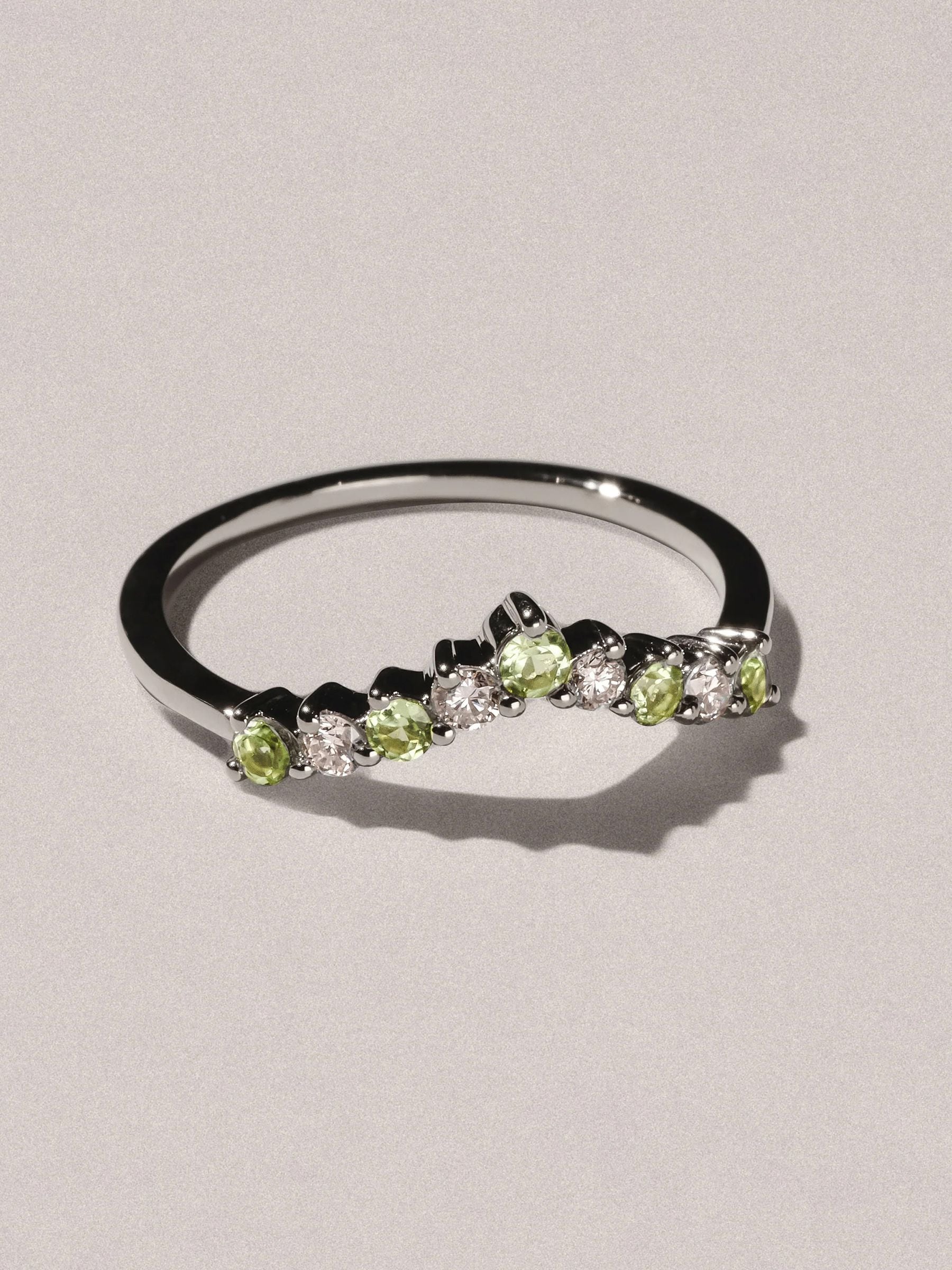 The Diamond Store peridot lab diamond wishbone ring 9K gold, imported from the UK