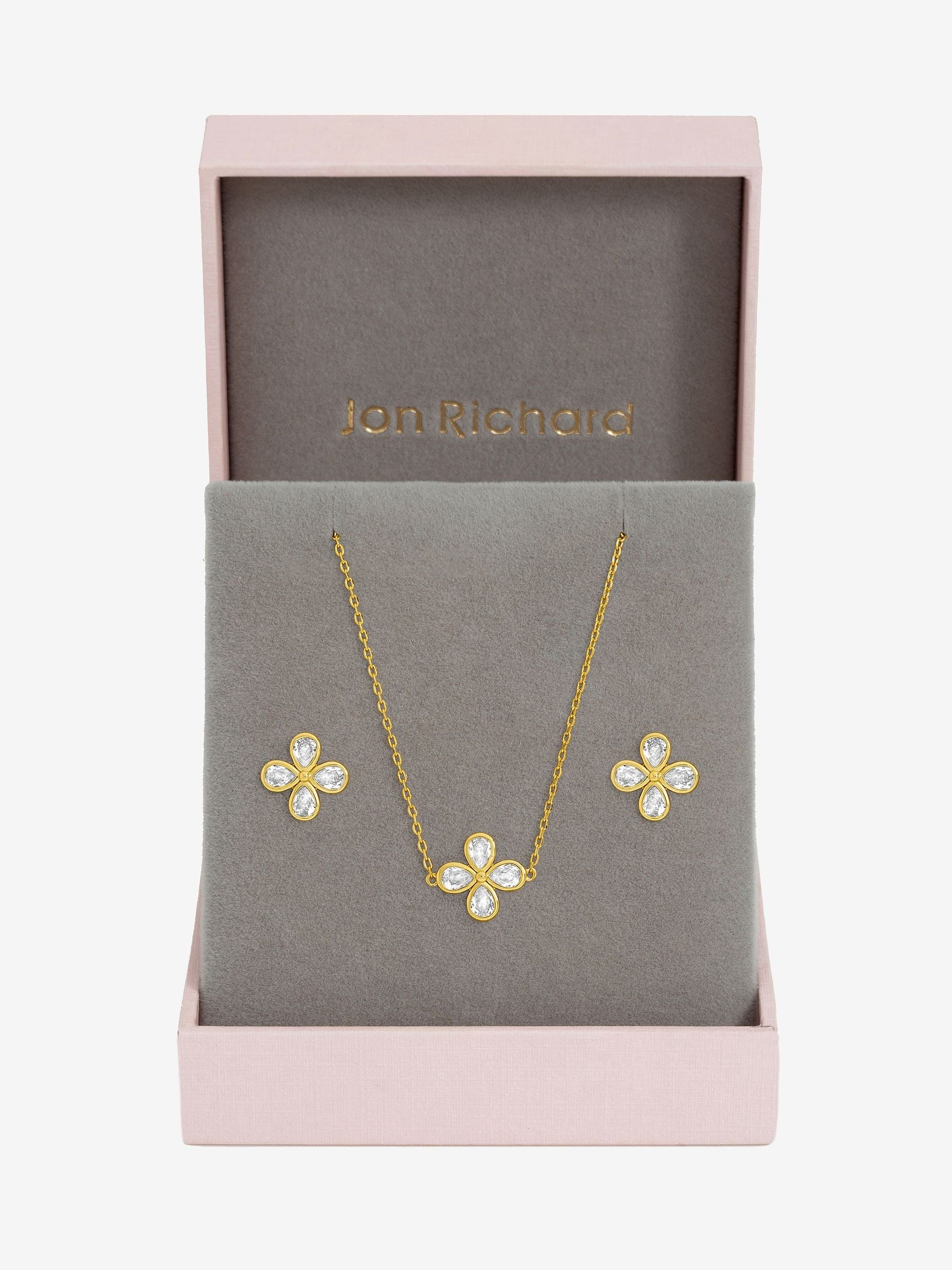 Jon Richard gold tone crystal flower bridal set gift box - British product