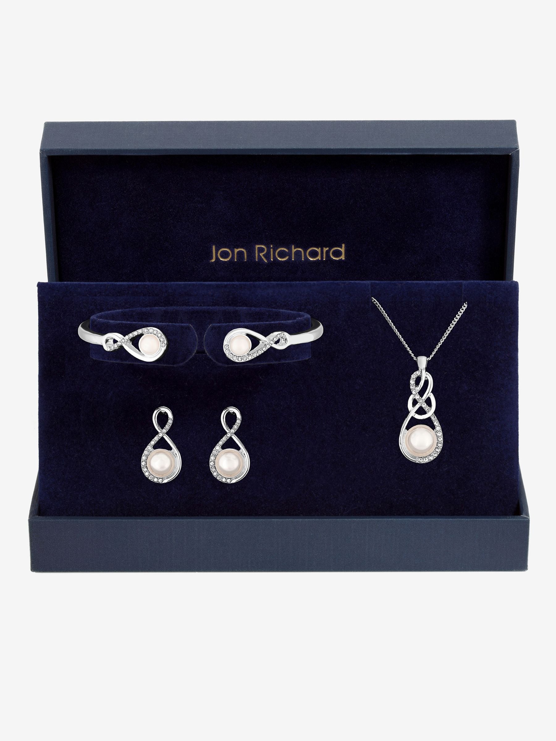 Jon Richard silver tone crystal infinity trio set gift box, UK version