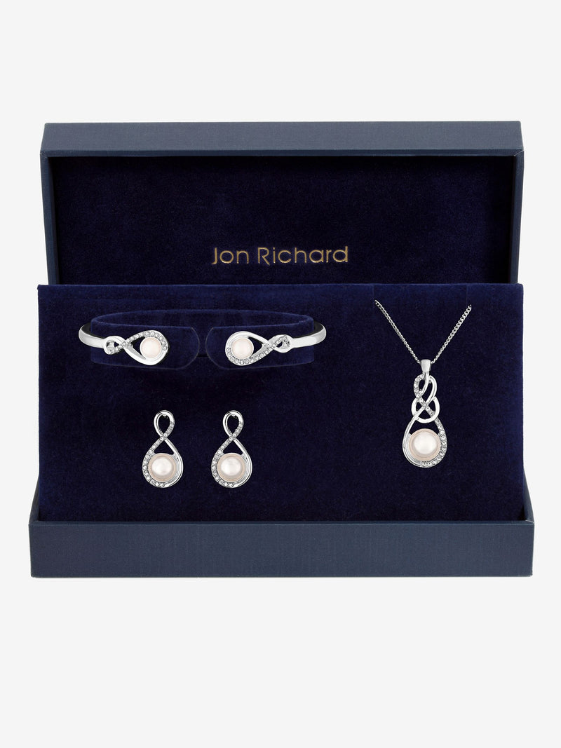 Jon Richard silver tone crystal infinity trio set gift box, UK version