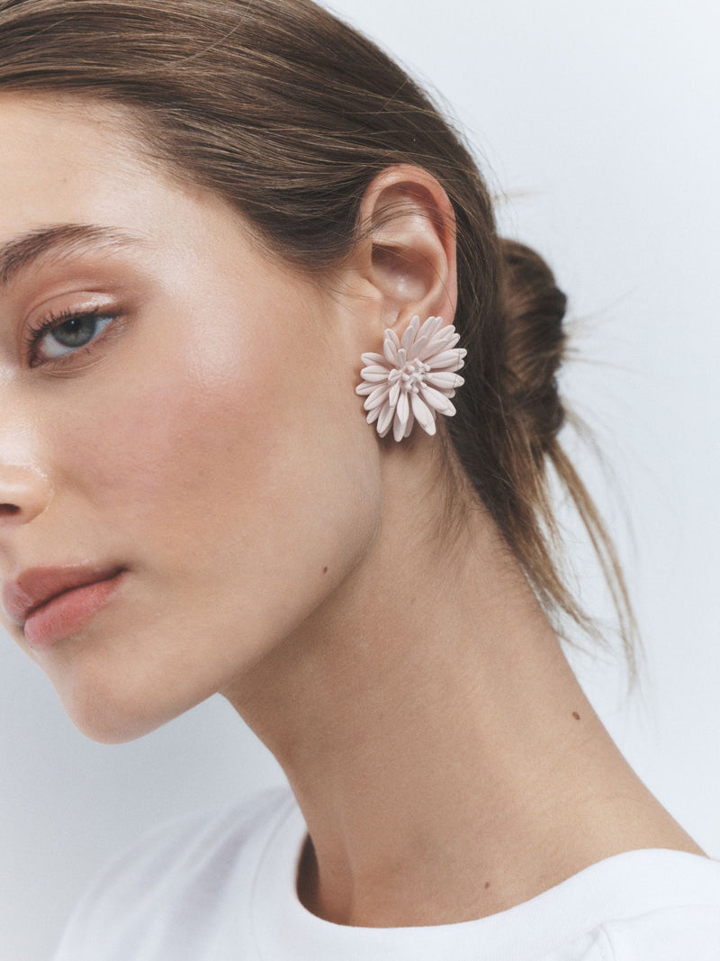 Pink powder coated flower stud earrings - British product