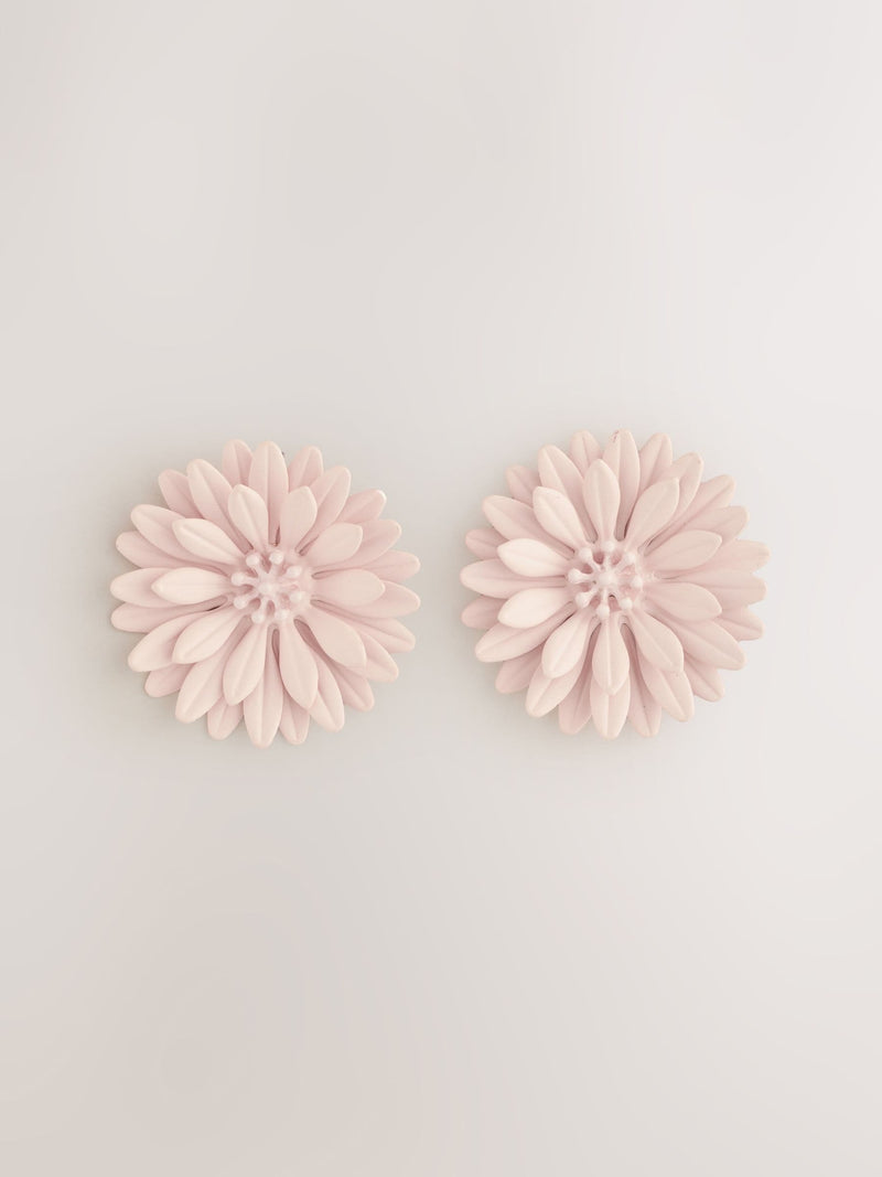 Pink powder coated flower stud earrings - British product