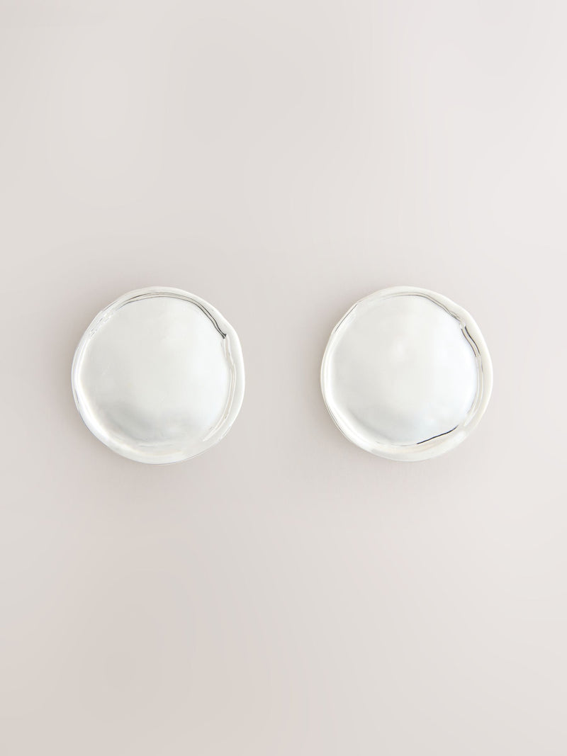 Silver Tone Round Disc Stud Earrings - British product