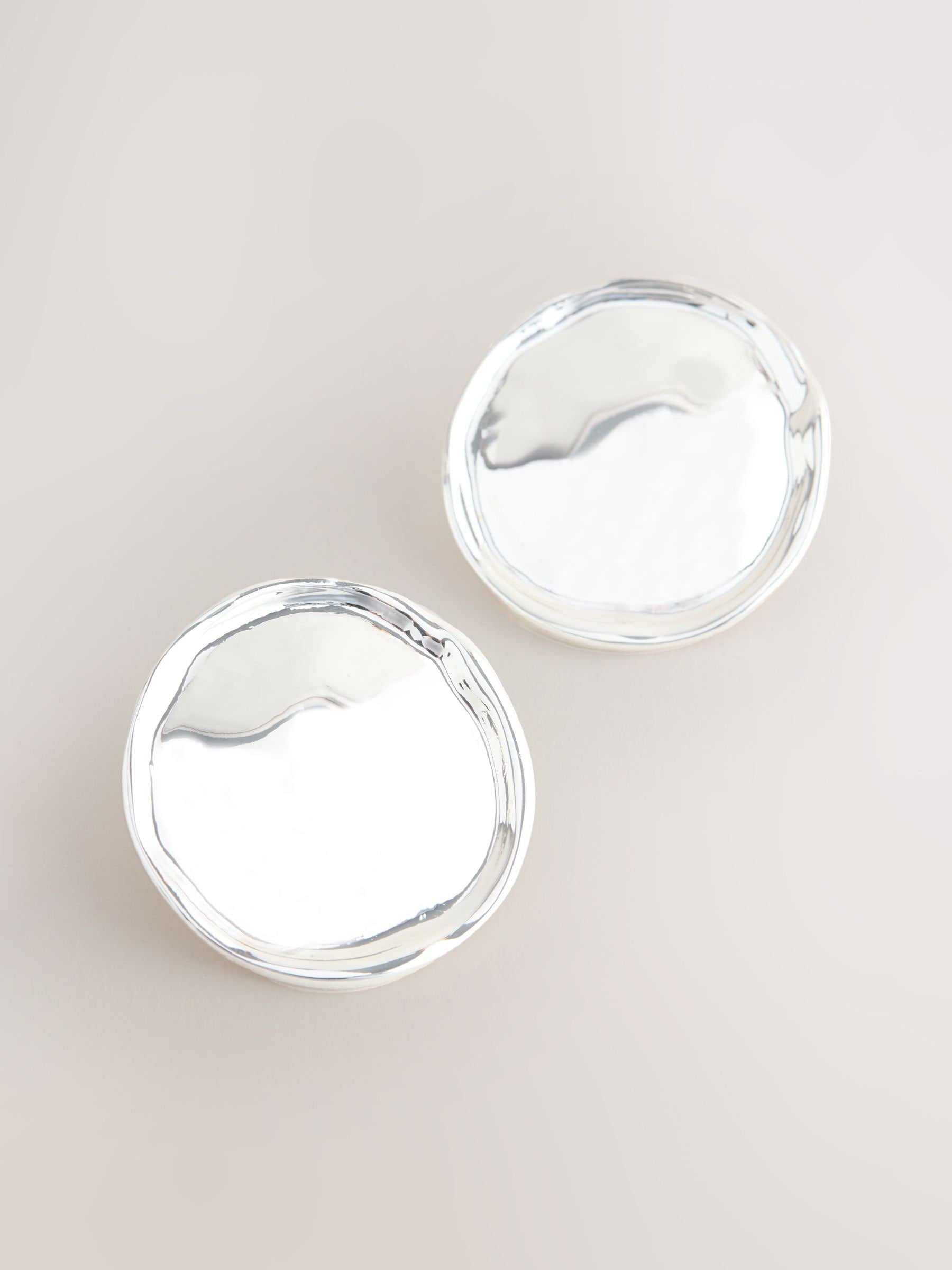 Silver Tone Round Disc Stud Earrings - British product