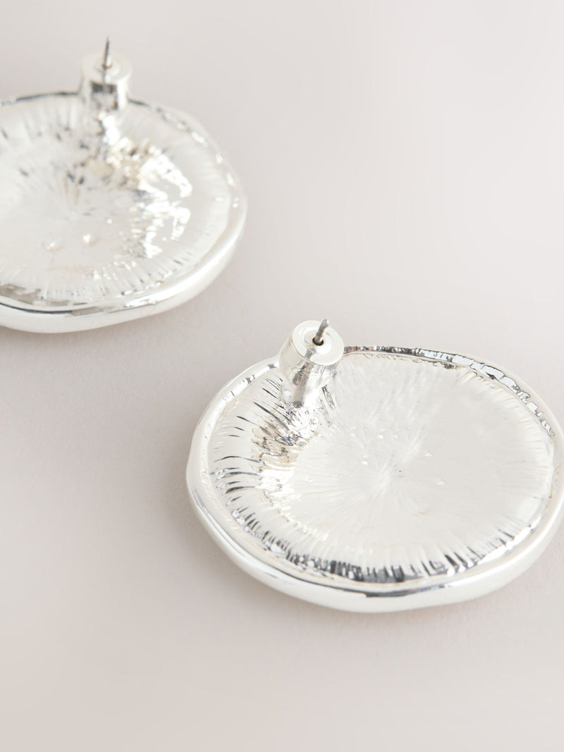 Silver Tone Round Disc Stud Earrings - British product
