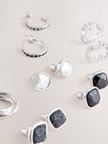 Silver and black stud hoop earrings 6 pack, imported from the UK