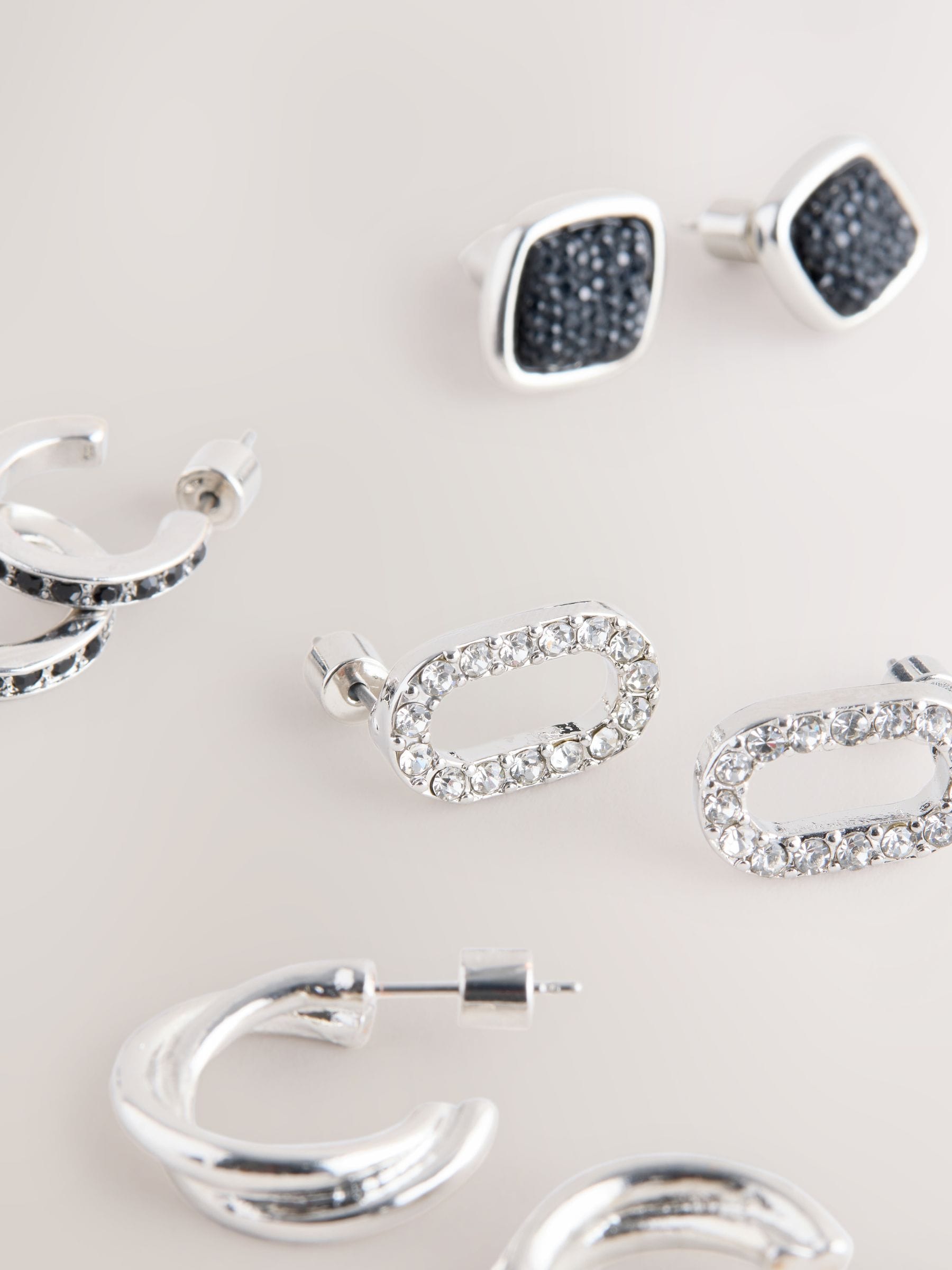 Silver and black stud hoop earrings 6 pack, imported from the UK